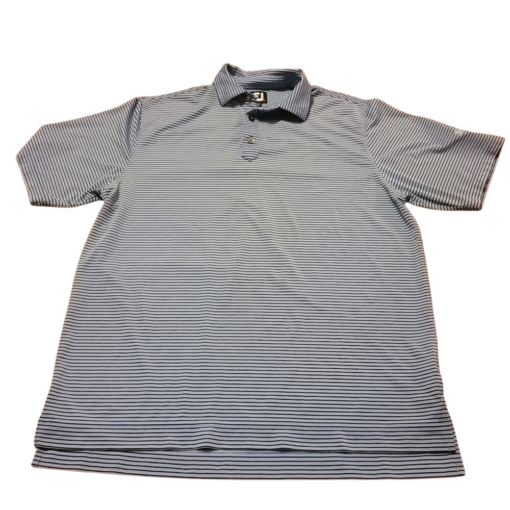 FootJoy Men's Performancr Striped Golf Polo Shirt - Blue/Black Size L
